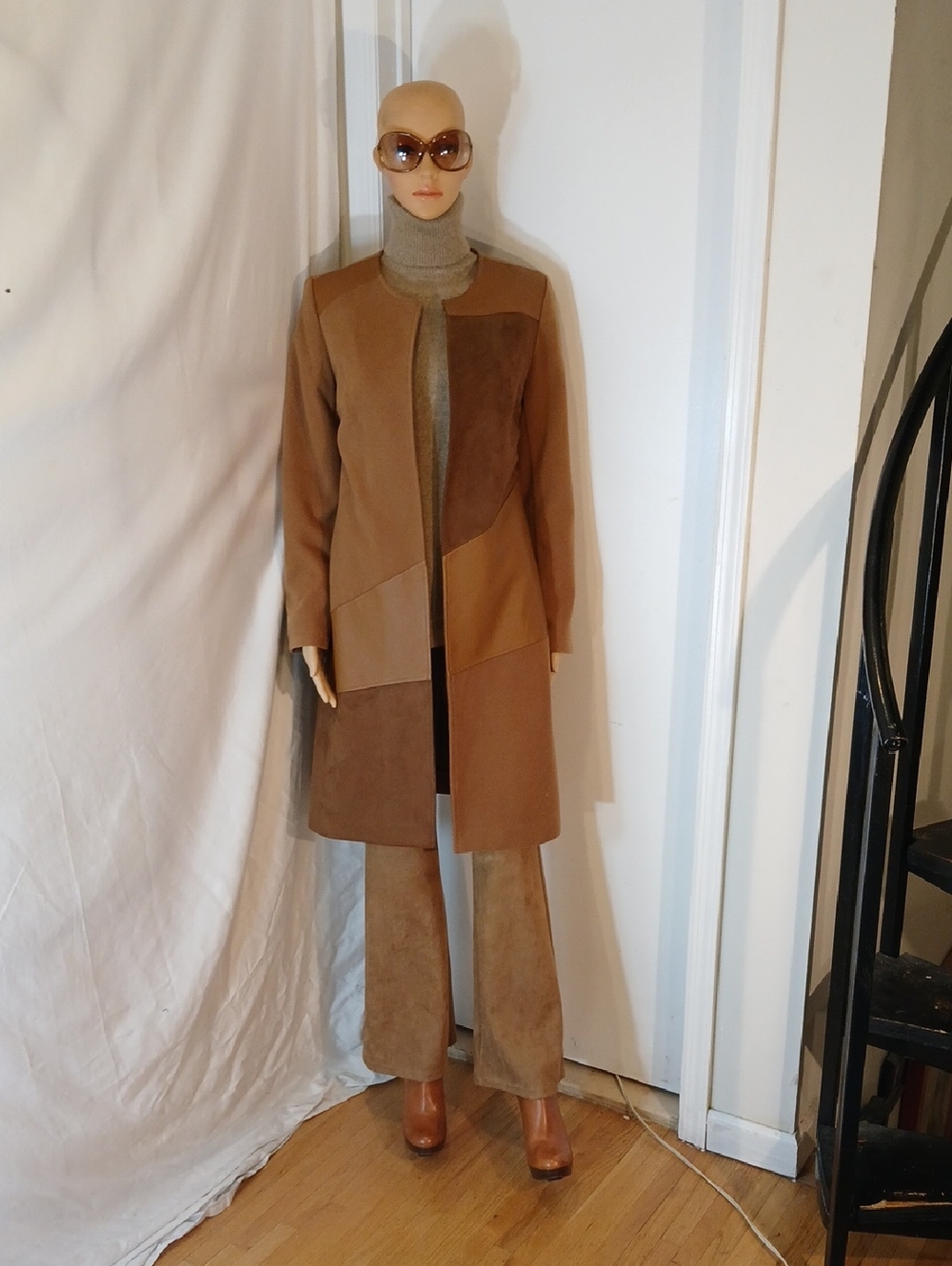 🔥 🔥 NWOT Vertigo (Paris)  Tan & Chestnut Brown Mix Media Blazer/ Cover Jacket